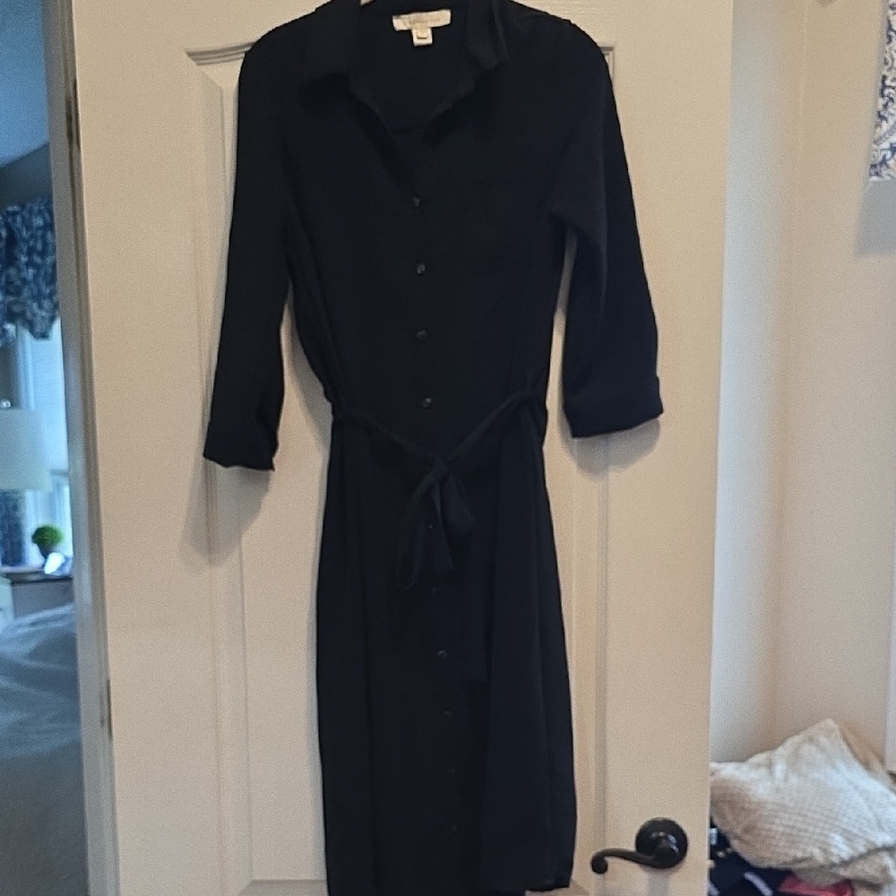 Monteau Black Notched Collar 3/4 Sleeve Dress
